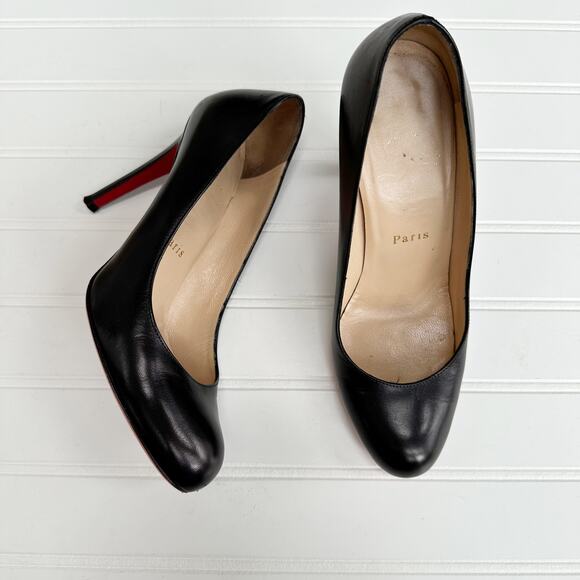 Christian Louboutin Simple Black Nappa Leather Pumps 100 Round Toe Heels 37 - Picture 3 of 11
